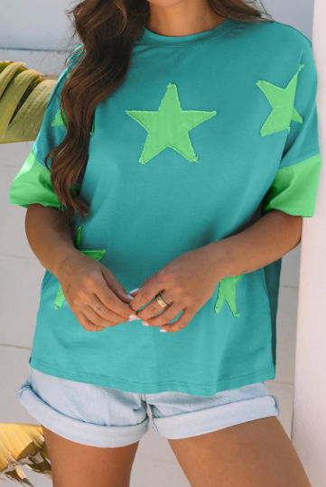 Star-Print Colorblock Tee-Tops-Krush Kandy, Women's Online Fashion Boutique Located in Phoenix, Arizona (Scottsdale Area)
