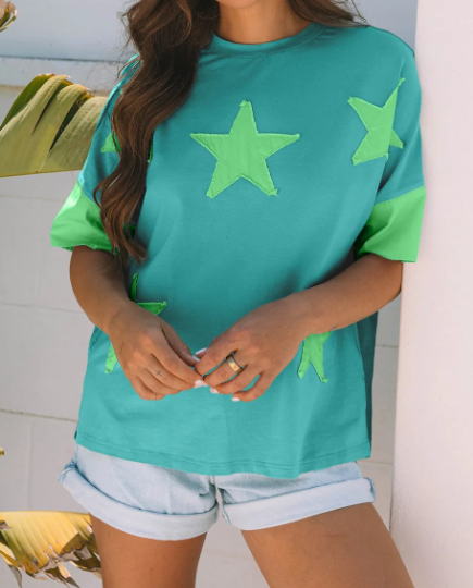 Star-Print Colorblock Tee-Tops-Krush Kandy, Women's Online Fashion Boutique Located in Phoenix, Arizona (Scottsdale Area)