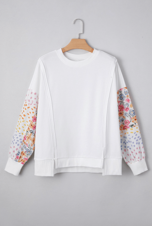 Floral Patchwork Sleeve Sweatshirt-Tops-Krush Kandy, Women's Online Fashion Boutique Located in Phoenix, Arizona (Scottsdale Area)