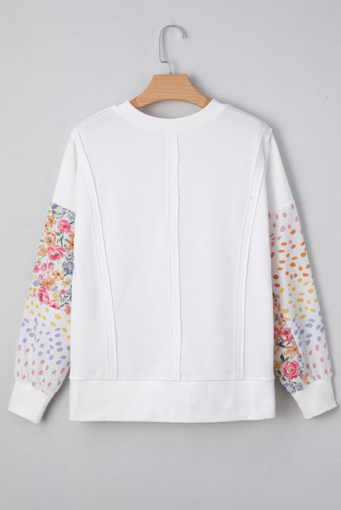 Floral Patchwork Sleeve Sweatshirt-Tops-Krush Kandy, Women's Online Fashion Boutique Located in Phoenix, Arizona (Scottsdale Area)