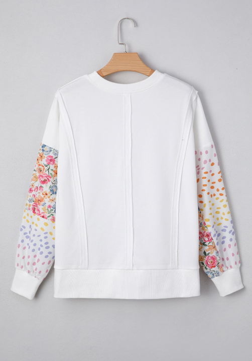 Floral Patchwork Sleeve Sweatshirt-Tops-Krush Kandy, Women's Online Fashion Boutique Located in Phoenix, Arizona (Scottsdale Area)