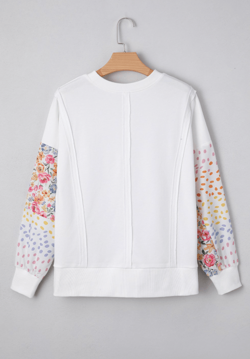 Floral Patchwork Sleeve Sweatshirt-Tops-Krush Kandy, Women's Online Fashion Boutique Located in Phoenix, Arizona (Scottsdale Area)