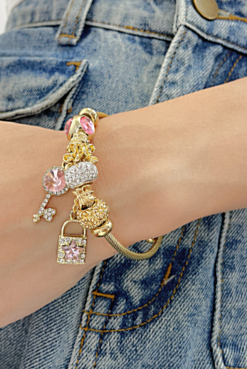 Rhinestone Key Trend Charm Bracelet-Bracelets-Krush Kandy, Women's Online Fashion Boutique Located in Phoenix, Arizona (Scottsdale Area)