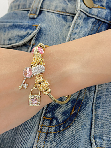 Rhinestone Key Trend Charm Bracelet-Bracelets-Krush Kandy, Women's Online Fashion Boutique Located in Phoenix, Arizona (Scottsdale Area)