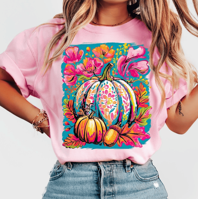 Pastel Patchwork Pumpkin Tee-Graphic Tees-Krush Kandy, Women's Online Fashion Boutique Located in Phoenix, Arizona (Scottsdale Area)