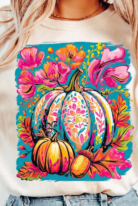 Pastel Patchwork Pumpkin Tee-Graphic Tees-Krush Kandy, Women's Online Fashion Boutique Located in Phoenix, Arizona (Scottsdale Area)