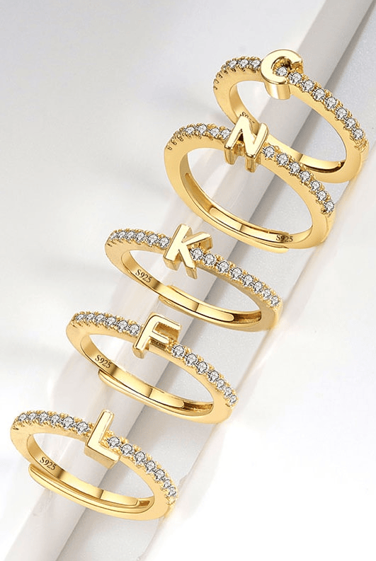 Sterling Silver Cubic Zirconia Letter Minimalist Band Ring-Jewelry-Krush Kandy, Women's Online Fashion Boutique Located in Phoenix, Arizona (Scottsdale Area)