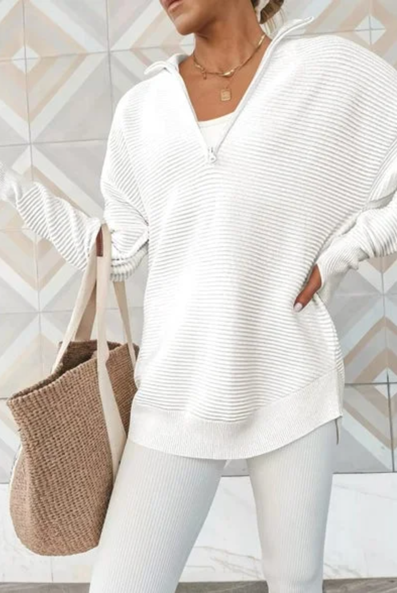 Half Zip Luxe Long Sleeve Knit Top with Thumbholes-Sweaters-Krush Kandy, Women's Online Fashion Boutique Located in Phoenix, Arizona (Scottsdale Area)