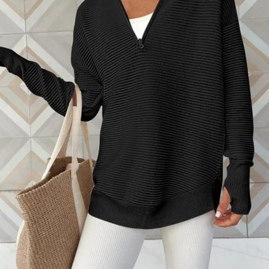 Half Zip Luxe Long Sleeve Knit Top with Thumbholes-Sweaters-Krush Kandy, Women's Online Fashion Boutique Located in Phoenix, Arizona (Scottsdale Area)