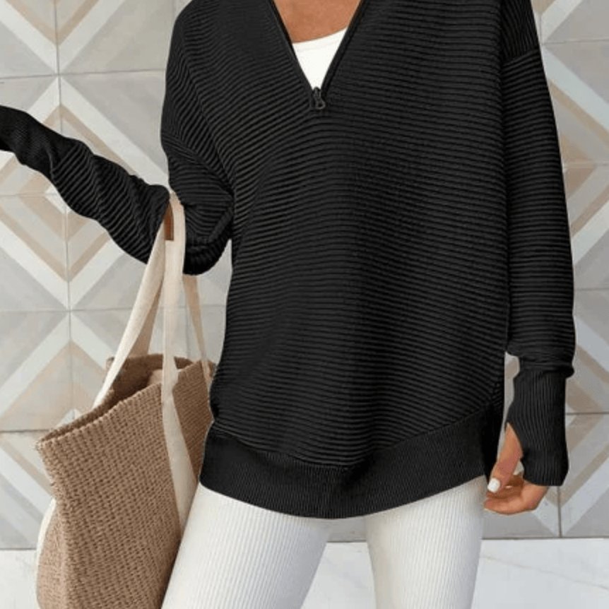Half Zip Luxe Long Sleeve Knit Top with Thumbholes-Sweaters-Krush Kandy, Women's Online Fashion Boutique Located in Phoenix, Arizona (Scottsdale Area)
