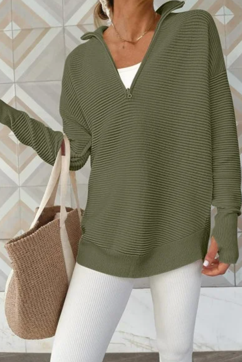 Half Zip Luxe Long Sleeve Knit Top with Thumbholes-Sweaters-Krush Kandy, Women's Online Fashion Boutique Located in Phoenix, Arizona (Scottsdale Area)
