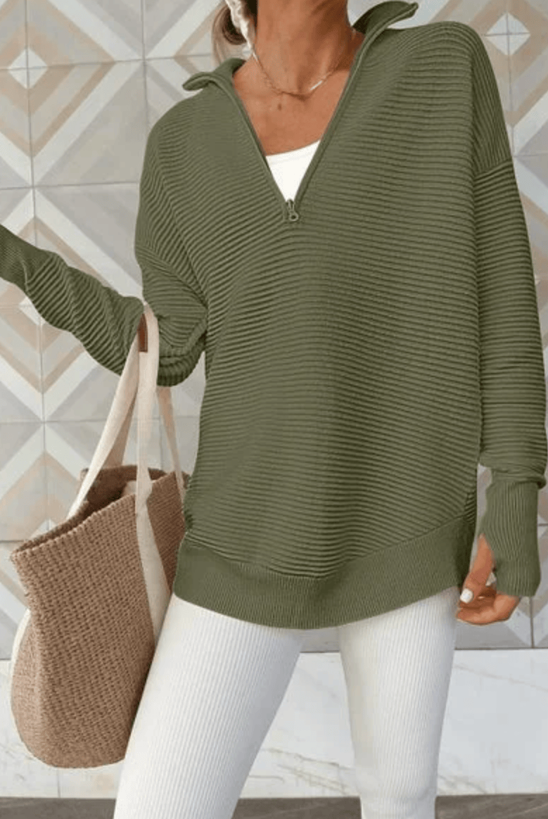 Half Zip Luxe Long Sleeve Knit Top with Thumbholes-Sweaters-Krush Kandy, Women's Online Fashion Boutique Located in Phoenix, Arizona (Scottsdale Area)