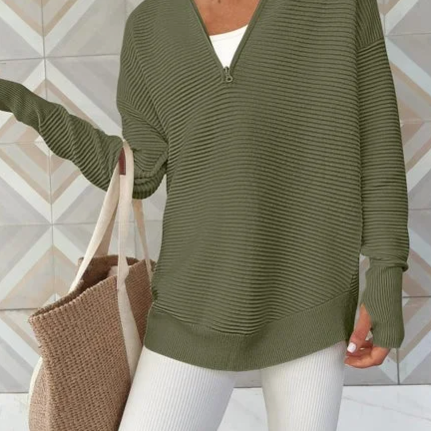 Half Zip Luxe Long Sleeve Knit Top with Thumbholes-Sweaters-Krush Kandy, Women's Online Fashion Boutique Located in Phoenix, Arizona (Scottsdale Area)