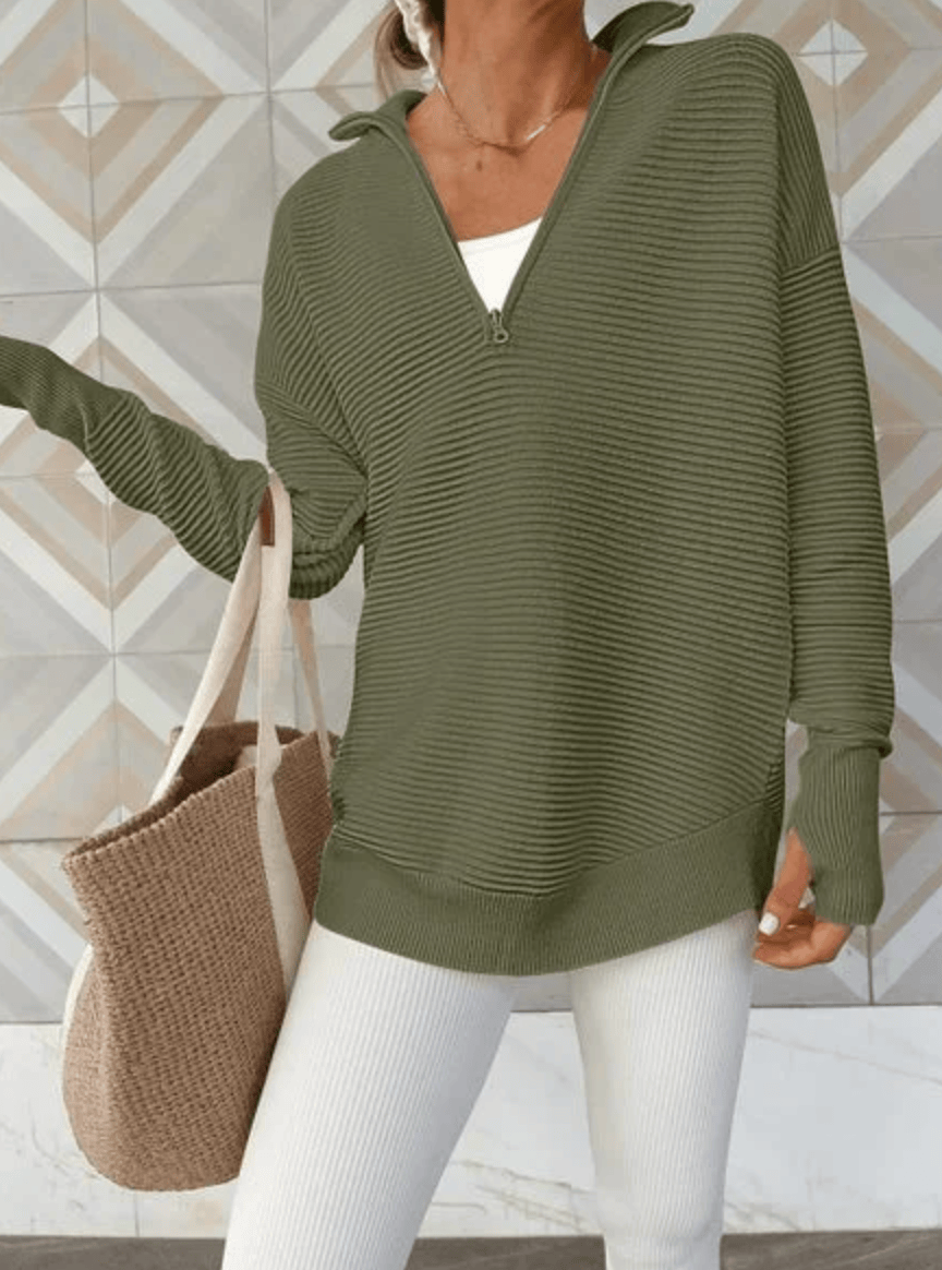 Half Zip Luxe Long Sleeve Knit Top with Thumbholes-Sweaters-Krush Kandy, Women's Online Fashion Boutique Located in Phoenix, Arizona (Scottsdale Area)