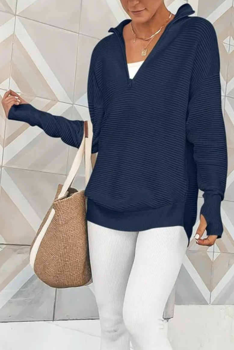 Half Zip Luxe Long Sleeve Knit Top with Thumbholes-Sweaters-Krush Kandy, Women's Online Fashion Boutique Located in Phoenix, Arizona (Scottsdale Area)