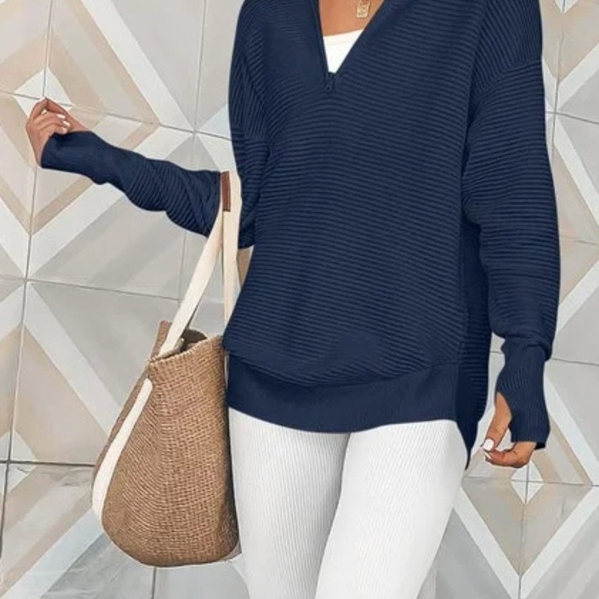 Half Zip Luxe Long Sleeve Knit Top with Thumbholes-Sweaters-Krush Kandy, Women's Online Fashion Boutique Located in Phoenix, Arizona (Scottsdale Area)