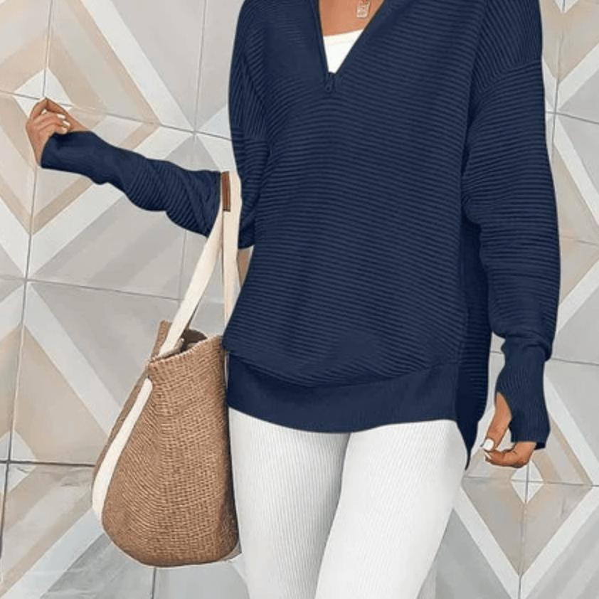 Half Zip Luxe Long Sleeve Knit Top with Thumbholes-Sweaters-Krush Kandy, Women's Online Fashion Boutique Located in Phoenix, Arizona (Scottsdale Area)