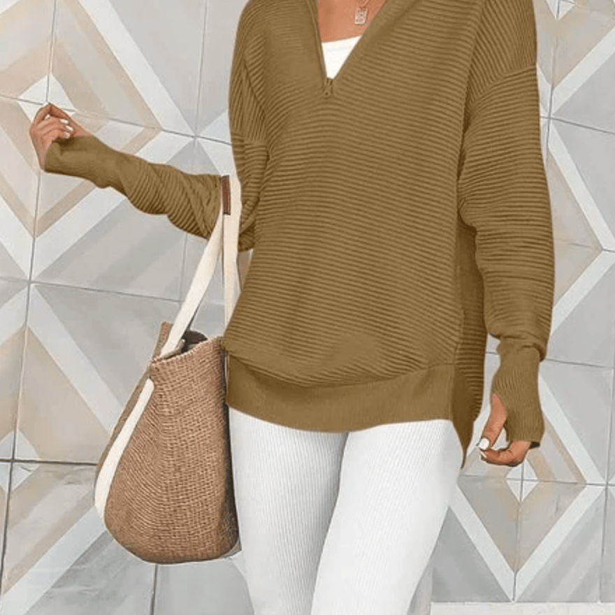 Half Zip Luxe Long Sleeve Knit Top with Thumbholes-Sweaters-Krush Kandy, Women's Online Fashion Boutique Located in Phoenix, Arizona (Scottsdale Area)