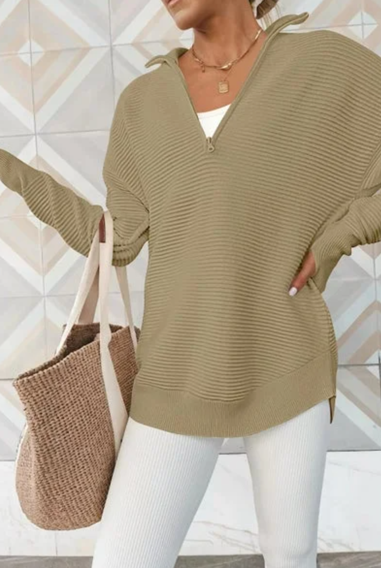 Half Zip Luxe Long Sleeve Knit Top with Thumbholes-Sweaters-Krush Kandy, Women's Online Fashion Boutique Located in Phoenix, Arizona (Scottsdale Area)