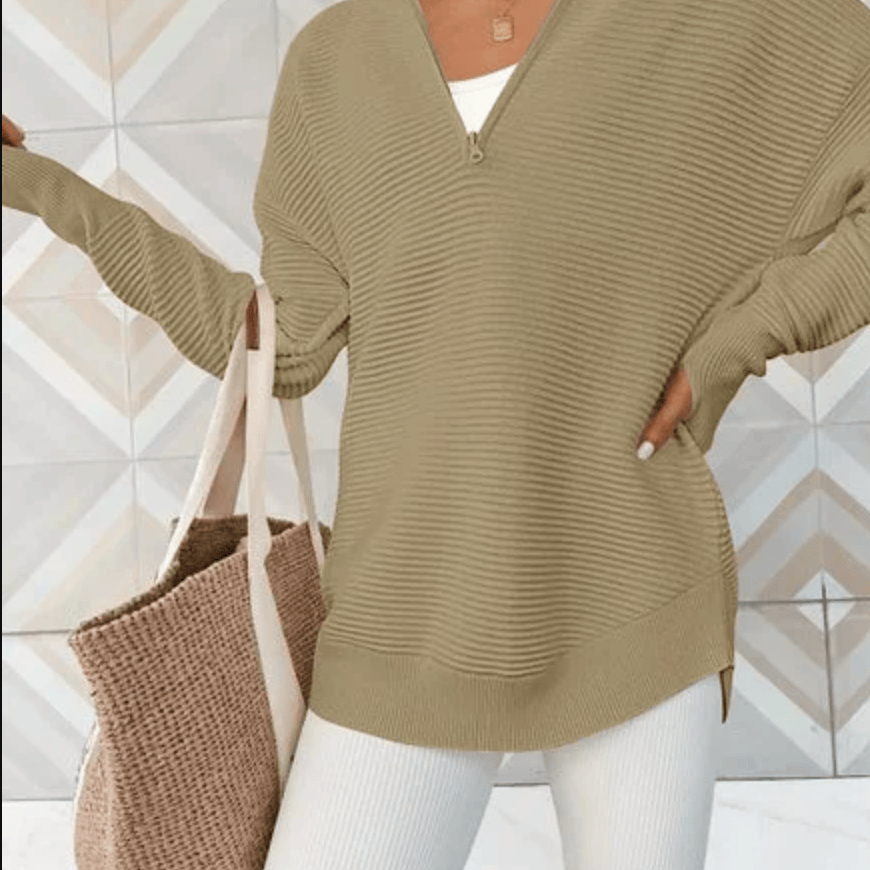 Half Zip Luxe Long Sleeve Knit Top with Thumbholes-Sweaters-Krush Kandy, Women's Online Fashion Boutique Located in Phoenix, Arizona (Scottsdale Area)