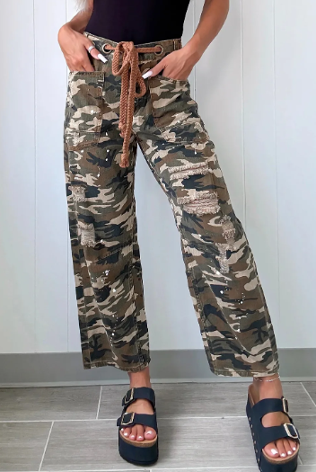 Camouflage Print Splashed Distressed Loose Denim Pants-Pants-Krush Kandy, Women's Online Fashion Boutique Located in Phoenix, Arizona (Scottsdale Area)