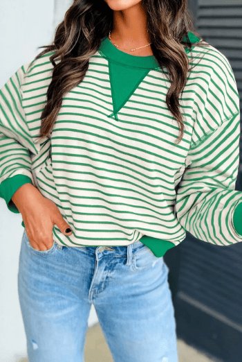 Striped Exposed Seam Patchwork Loose Pullover Top-top-Krush Kandy, Women's Online Fashion Boutique Located in Phoenix, Arizona (Scottsdale Area)