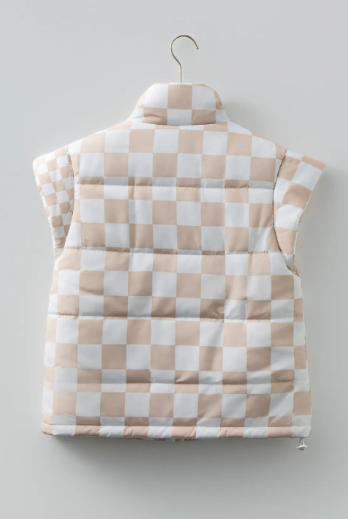 Checkered Quilted Button Zip Up Vest-Vests-Krush Kandy, Women's Online Fashion Boutique Located in Phoenix, Arizona (Scottsdale Area)