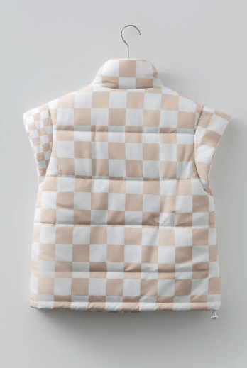 Checkered Quilted Button Zip Up Vest-Vests-Krush Kandy, Women's Online Fashion Boutique Located in Phoenix, Arizona (Scottsdale Area)