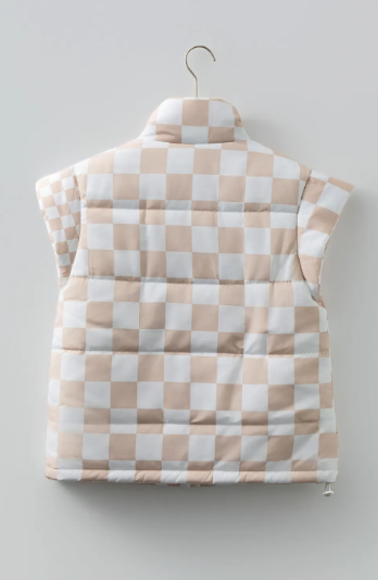 Checkered Quilted Button Zip Up Vest-Vests-Krush Kandy, Women's Online Fashion Boutique Located in Phoenix, Arizona (Scottsdale Area)