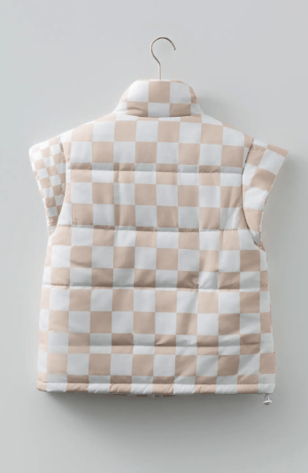 Checkered Quilted Button Zip Up Vest-Vests-Krush Kandy, Women's Online Fashion Boutique Located in Phoenix, Arizona (Scottsdale Area)