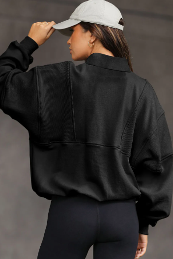 Half Zip Stand Collar Exposed Seam Solid Color Casual Sweatshirt-Sweatshirt-Krush Kandy, Women's Online Fashion Boutique Located in Phoenix, Arizona (Scottsdale Area)
