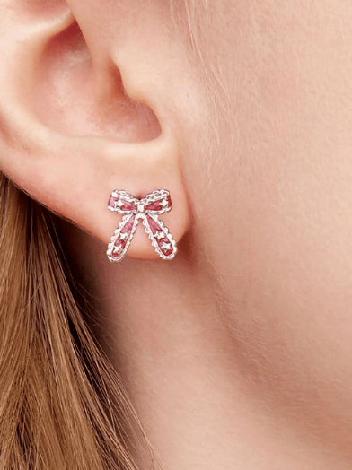 Sterling Silver Enamel Bow Minimalist Stud Earrings-Jewelry-Krush Kandy, Women's Online Fashion Boutique Located in Phoenix, Arizona (Scottsdale Area)