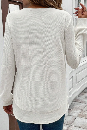 Rounded Hem Waffle Long Sleeve Top-Long Sleeve Tops-Krush Kandy, Women's Online Fashion Boutique Located in Phoenix, Arizona (Scottsdale Area)