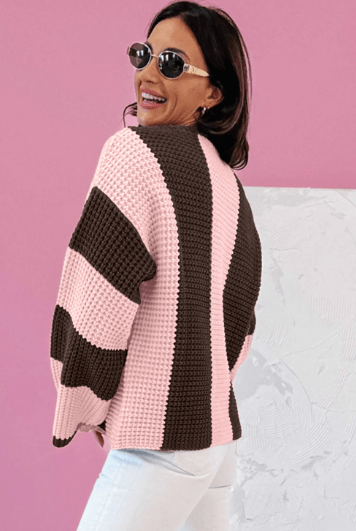 Striped Color Block Thermal Textured Knit Drop Shoulder Sweater-Sweater-Krush Kandy, Women's Online Fashion Boutique Located in Phoenix, Arizona (Scottsdale Area)