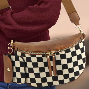 Leather Checkered Knit Patchwork Wallet Attached Shoulder Bag-Purses & Bags-Krush Kandy, Women's Online Fashion Boutique Located in Phoenix, Arizona (Scottsdale Area)