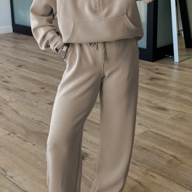 Half Zip Thumbhole Sleeve Hoodie Active Pants 2pcs Outfit