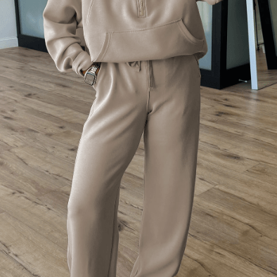 Half Zip Thumbhole Sleeve Hoodie Active Pants 2pcs Outfit