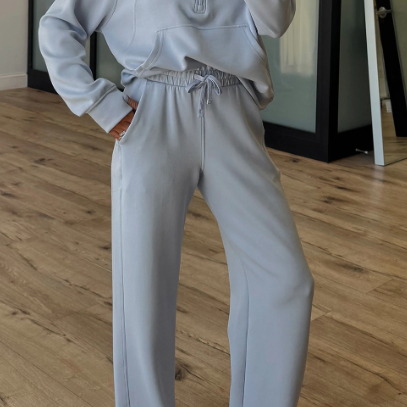 Half Zip Thumbhole Sleeve Hoodie Active Pants 2pcs Outfit