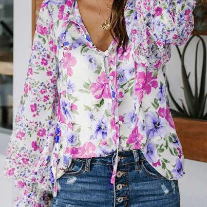 Garden Glow Floral Smocked Blouse