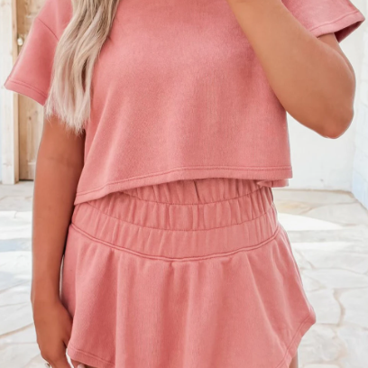 Perfect Pair 2pcs Cropped Tee and Ruffle High Waist Skort Set
