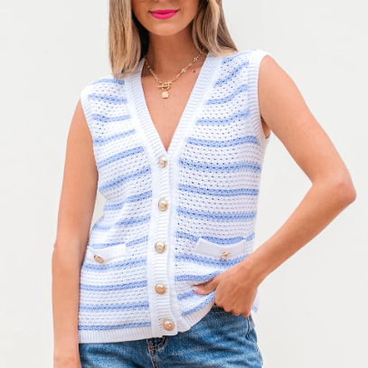 The Golden Buttons Elegant Stripe Sweater Vest