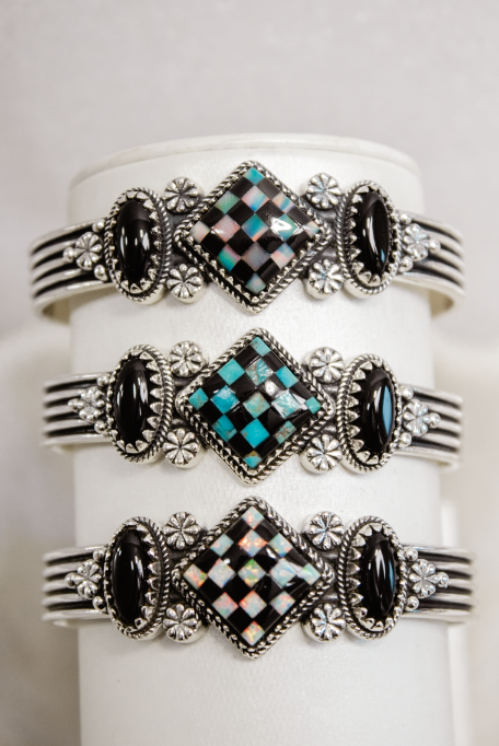 Checkered Blossom Stone Cuff-Chain Bracelets-Krush Kandy, Women's Online Fashion Boutique Located in Phoenix, Arizona (Scottsdale Area)