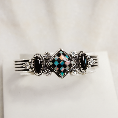 Checkered Blossom Stone Cuff-Chain Bracelets-Krush Kandy, Women's Online Fashion Boutique Located in Phoenix, Arizona (Scottsdale Area)