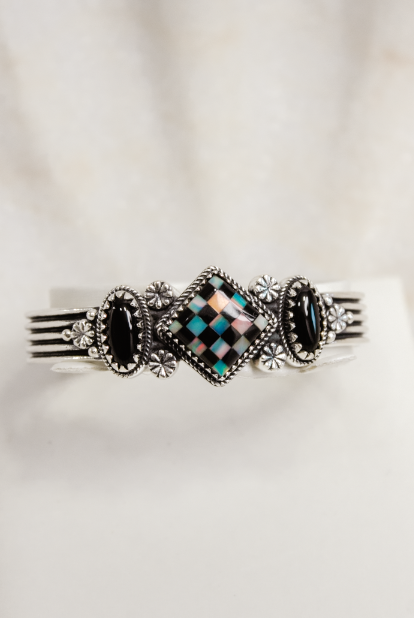 Checkered Blossom Stone Cuff-Chain Bracelets-Krush Kandy, Women's Online Fashion Boutique Located in Phoenix, Arizona (Scottsdale Area)