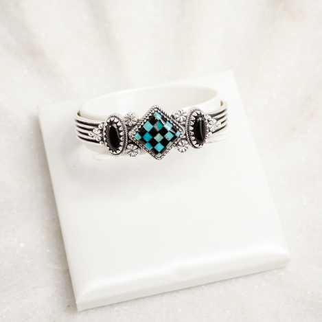 Checkered Blossom Stone Cuff-Chain Bracelets-Krush Kandy, Women's Online Fashion Boutique Located in Phoenix, Arizona (Scottsdale Area)