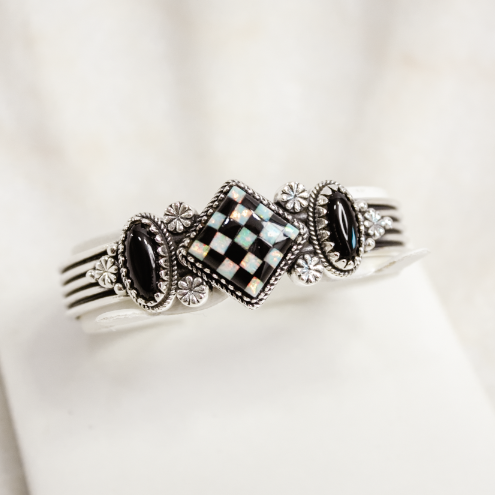 Checkered Blossom Stone Cuff-Chain Bracelets-Krush Kandy, Women's Online Fashion Boutique Located in Phoenix, Arizona (Scottsdale Area)