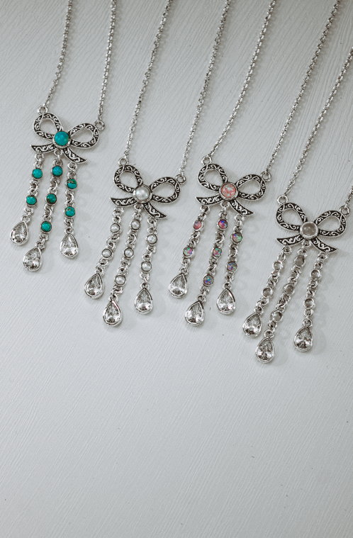 Bow Stone Drop Necklace-Chain Necklaces-Krush Kandy, Women's Online Fashion Boutique Located in Phoenix, Arizona (Scottsdale Area)