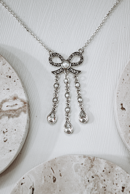 Bow Stone Drop Necklace-Chain Necklaces-Krush Kandy, Women's Online Fashion Boutique Located in Phoenix, Arizona (Scottsdale Area)