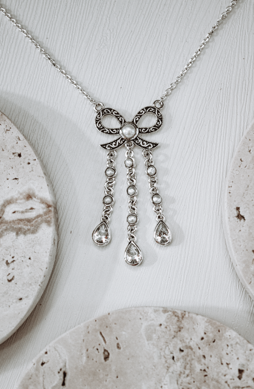 Bow Stone Drop Necklace-Chain Necklaces-Krush Kandy, Women's Online Fashion Boutique Located in Phoenix, Arizona (Scottsdale Area)