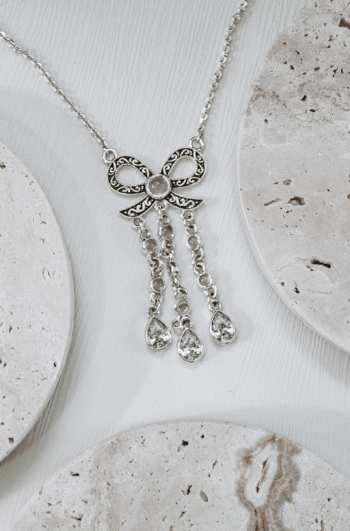 Bow Stone Drop Necklace-Chain Necklaces-Krush Kandy, Women's Online Fashion Boutique Located in Phoenix, Arizona (Scottsdale Area)